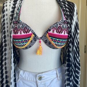 NWOT Shade & Shore Multicolored w/Tassle Element Bikini Top Size 34C